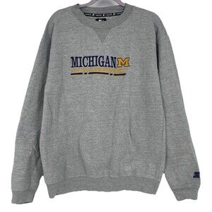 VTG 90s Starter Michigan Embroidered Spellout Crewneck Heather Gray Logo Large